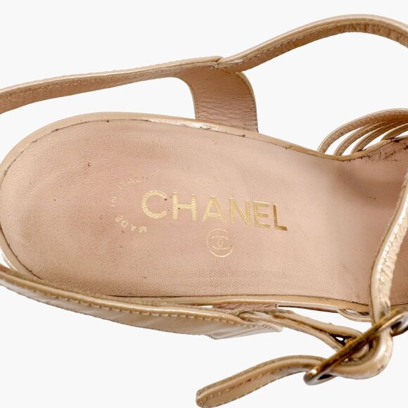Chanel CC Platform Wedge Sandals Size 41 US 10-10.5 Beige Patent Strappy Logo - Picture 14 of 16